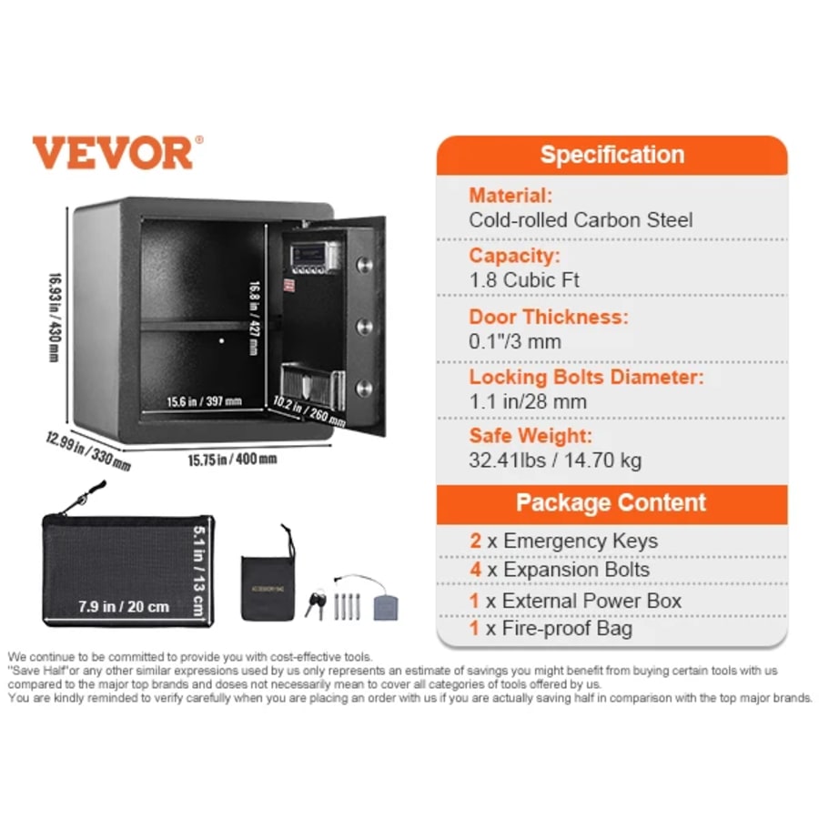 Electric Safe 2.2 Cubic Ft Fingerprint Digital Cabinet Security Fire-proof