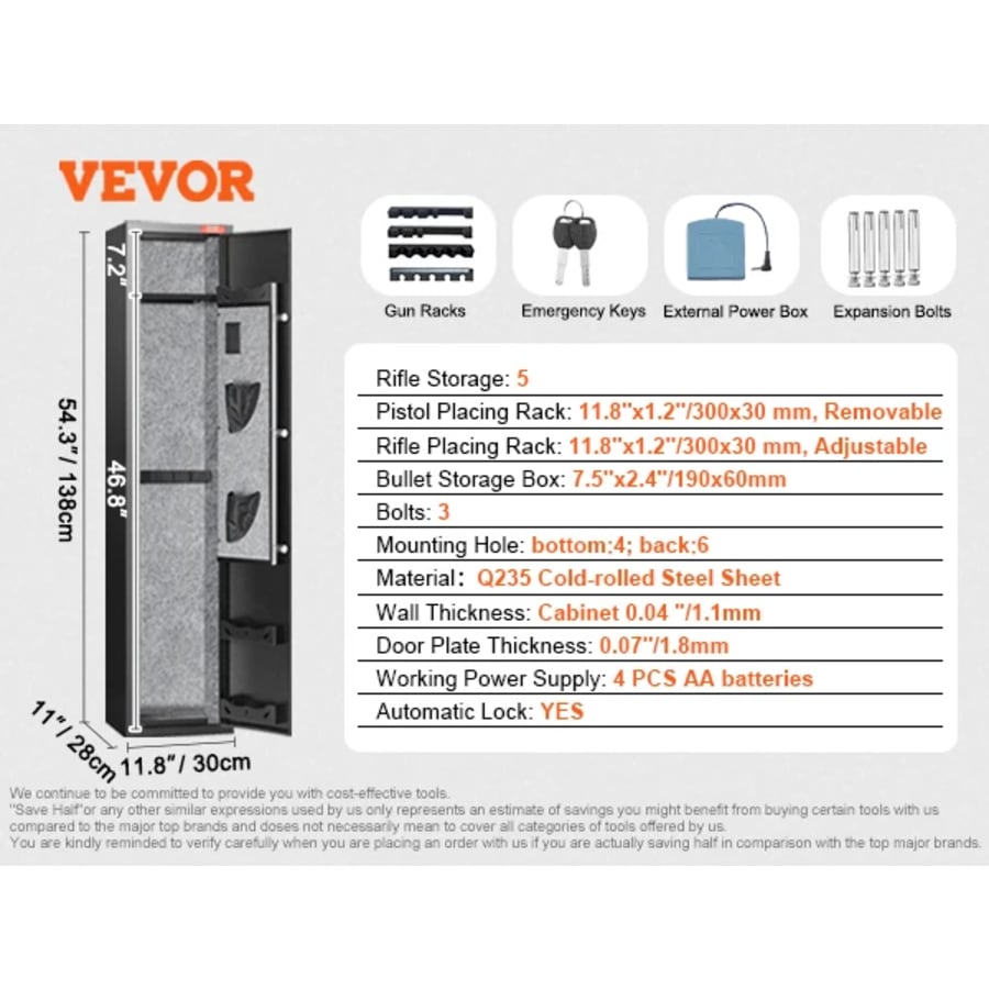 Gun Safe Digital Keypad Lock Storage Cabinet Removable Shelf LED Light