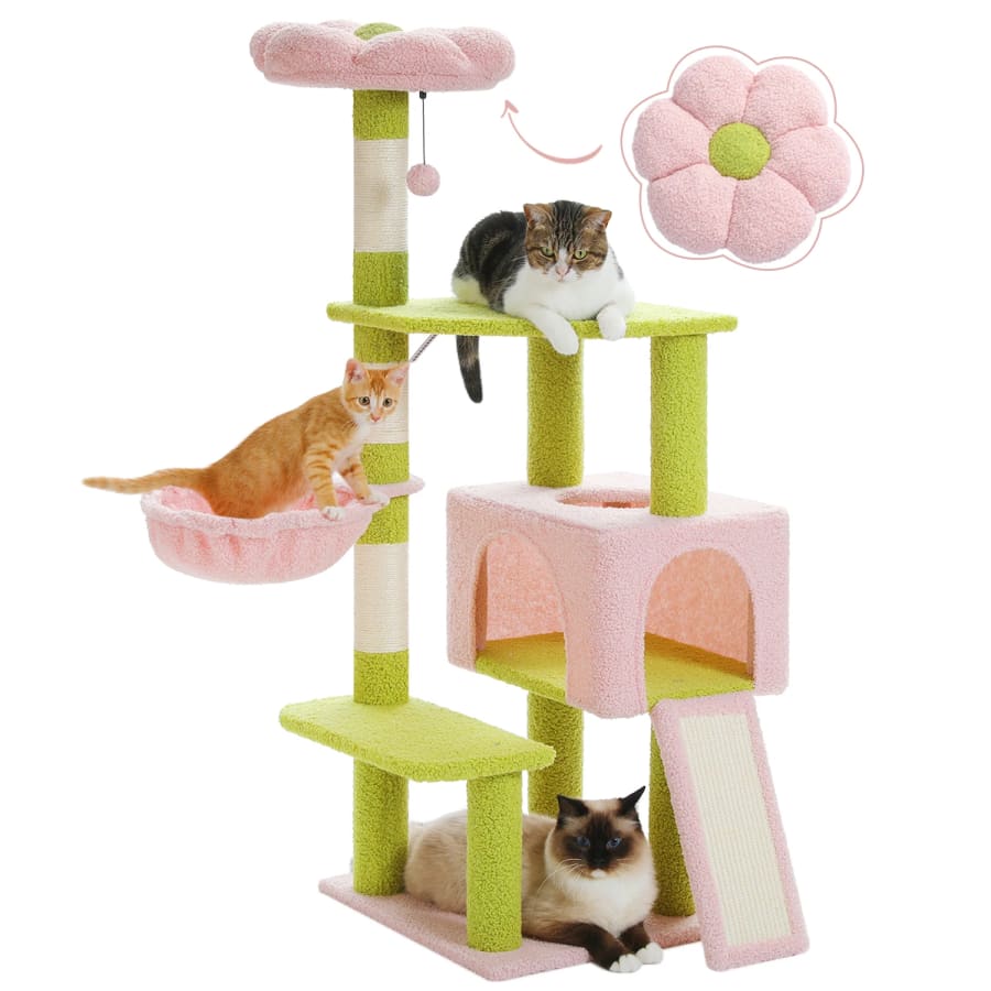 Flower Cat Tree Multi Level Cat Tower Sisal Posts Hammock Ramp Perch
