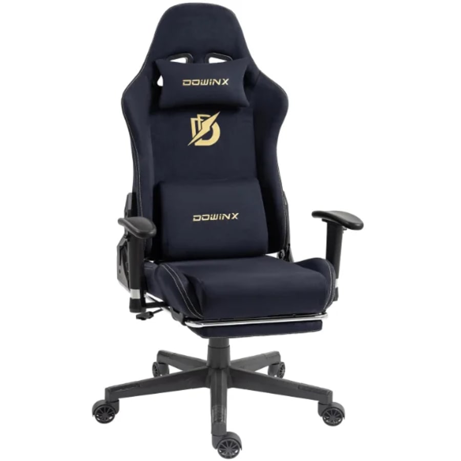 Gaming Chair Ergonomic Suede Fabric Office Chair w/ Footrest Lumbar