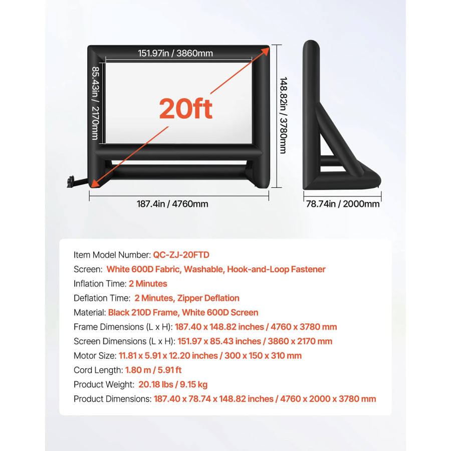 Inflatable Outdoor Projector Screen 16FT w/ 120W Blower Front Rear Setup