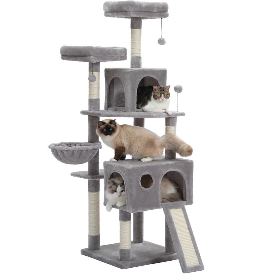 Cat Tree Tower Wood Multi-Level 5-Layer Hammock Sisal Scratching Post