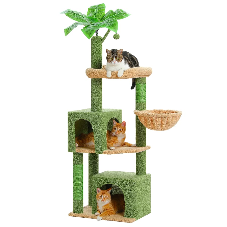 Cat Tree Tower 55 in with Double Condo Hammock Scratching Posts Perch