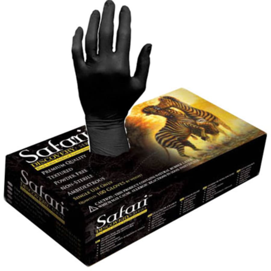 Latex Exam Gloves Black Powder-Free Textured Beaded Cuff Sizes S-XL