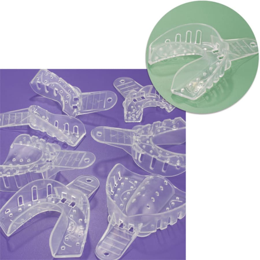 Crystal Impression Trays Perforated Plastic 12 Pc Dental Supplies Multiple Sizes