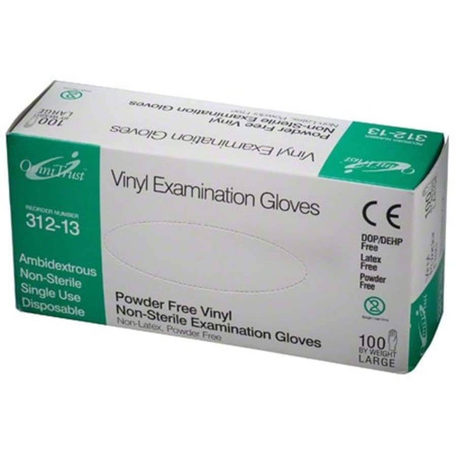 Vinyl Exam Gloves Powder Free Latex Free 100/Box Large Size Options