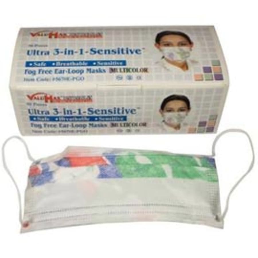Ear-Loop Mask Fog Free ASTM Level 2 50/Box High Filtration Multicolor