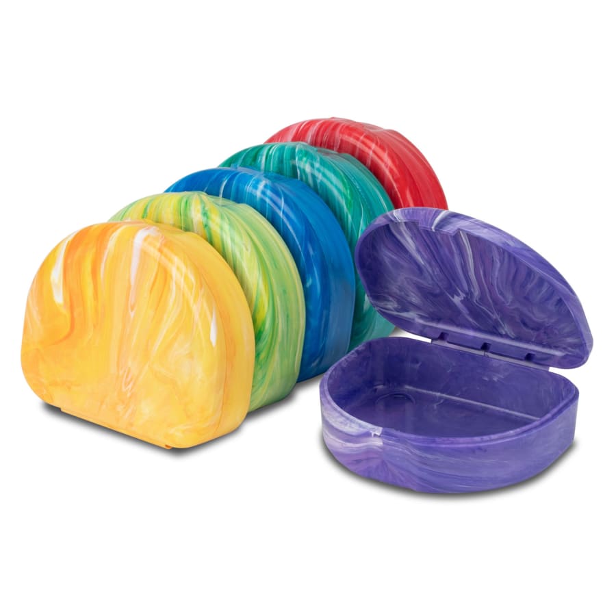 Marble-Colored Retainer Cases Hinged Plastic Non-Vented 7/8" 24/Pk Assorted