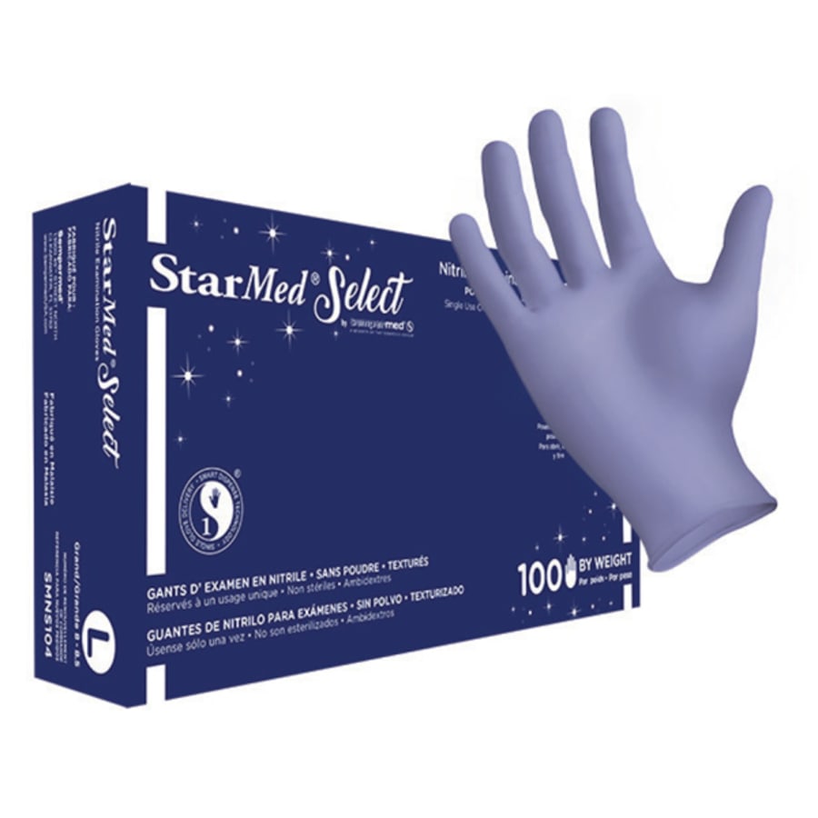 Violet Blue Nitrile Exam Gloves Large Medium Small 100/Bx Chlorinated