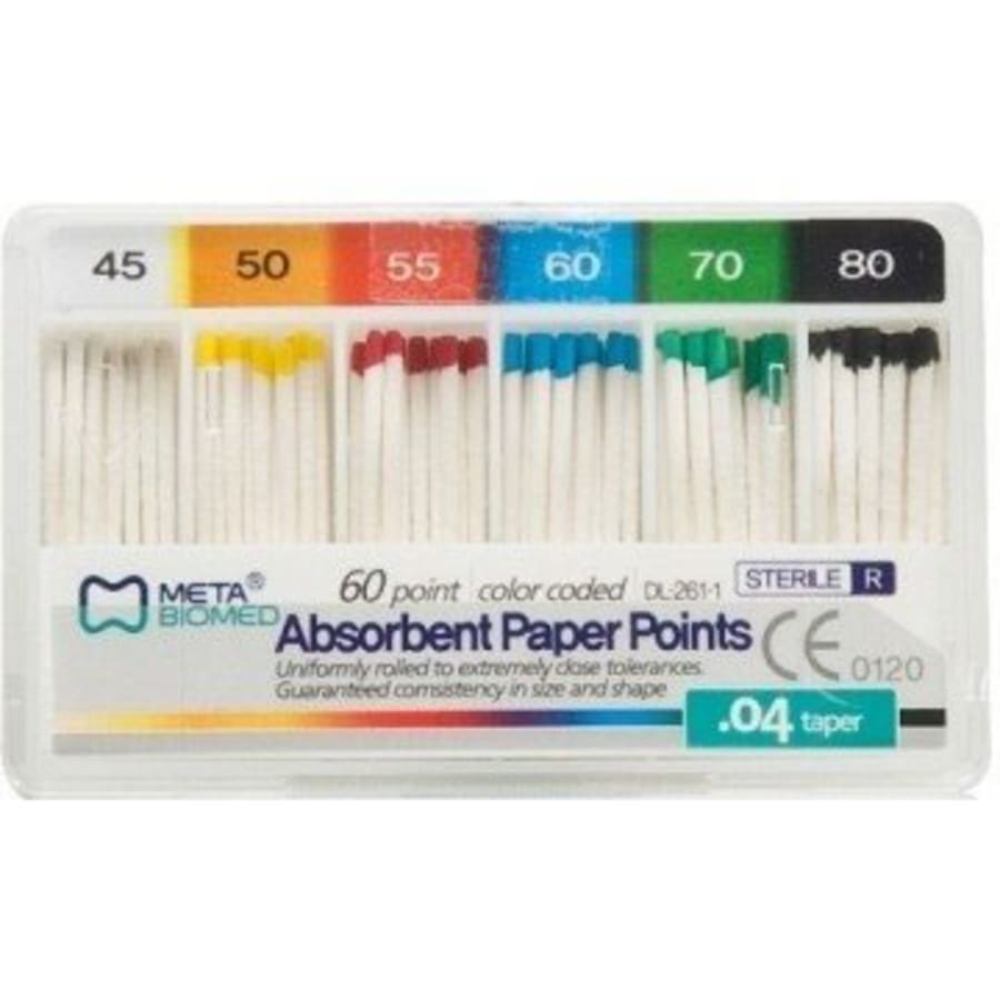 Absorbent Paper Points 0.04 Taper Color Coded Spillproof Box of 60