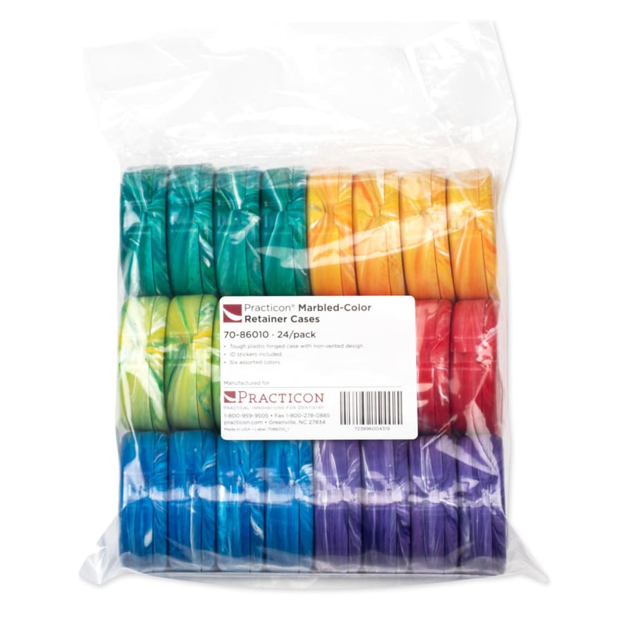 Marble-Colored Retainer Cases Hinged Plastic Non-Vented 7/8" 24/Pk Assorted