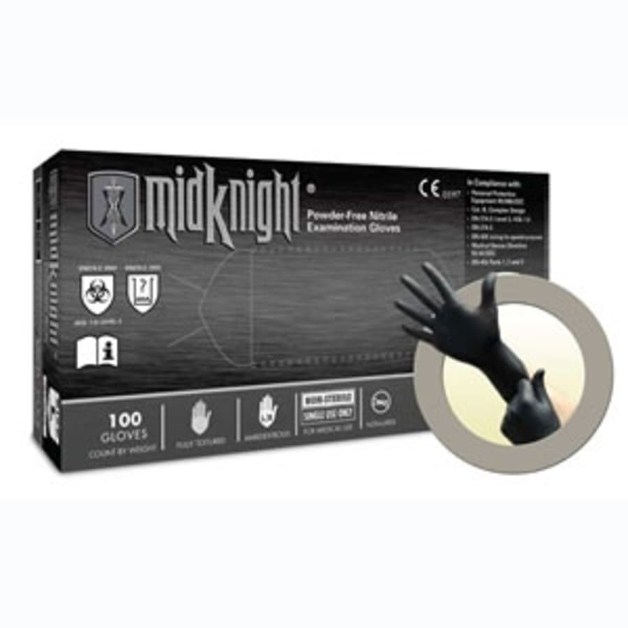 Nitrile Exam Gloves Large 100 Box Black Powder Free Non-Sterile Multiple Sizes