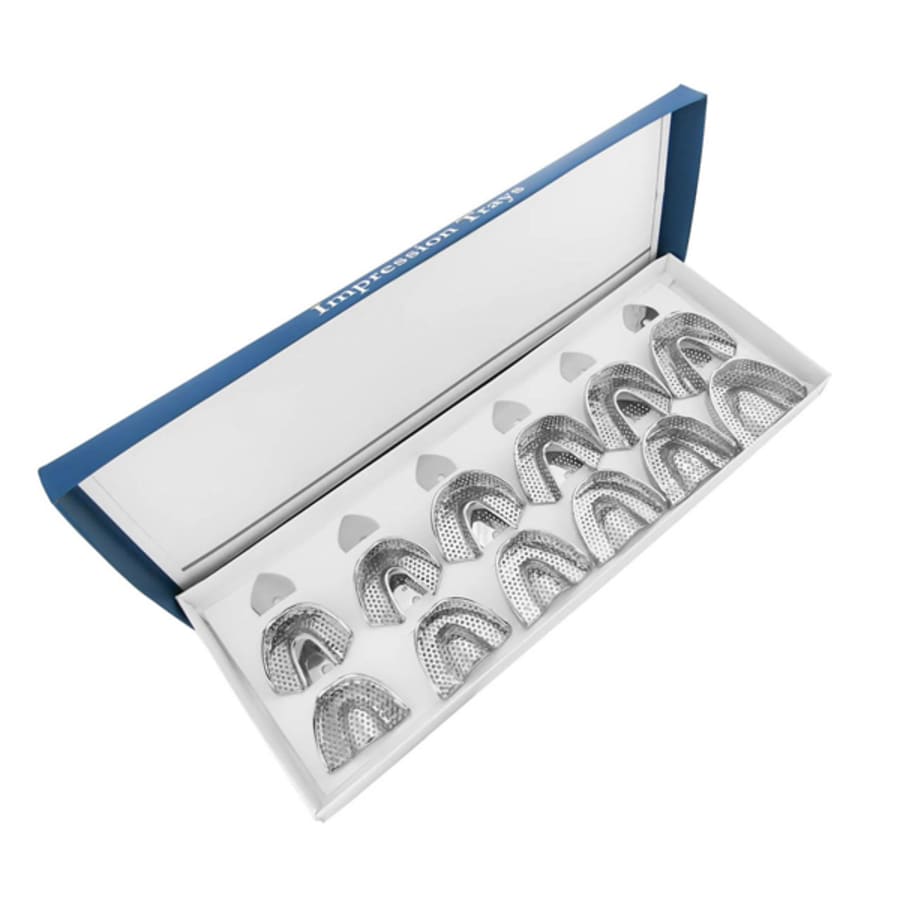 Dental Impression Tray Set Perforated Solid SS 12 PC Multi Sizes