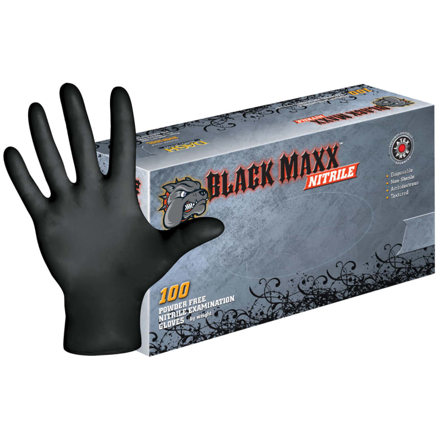 Nitrile Exam Gloves Powder-Free Textured Black Box of 100 Varying Sizes